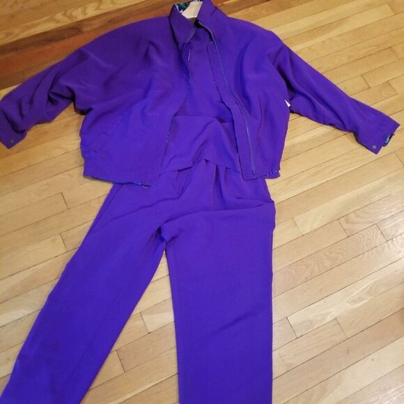 Vintage 90s Reversible Track Jacket Pant Suit Womens M Purple Geometric 3 Piece - Picture 3 of 12